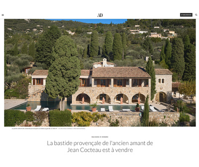 Press Architectural Digest : La Muse d'Orphée, Jean Marais's Provençal bastide, goes on sale